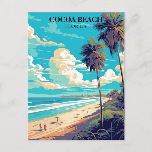 Cacao Beach Florida Retro Palm Bomen & Strand Briefkaart (Voorkant)