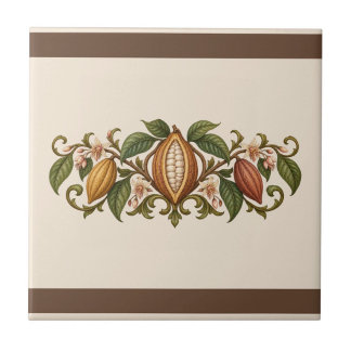 Cacao Botanische Scroll Aangepaste Kleur Fries Tegeltje