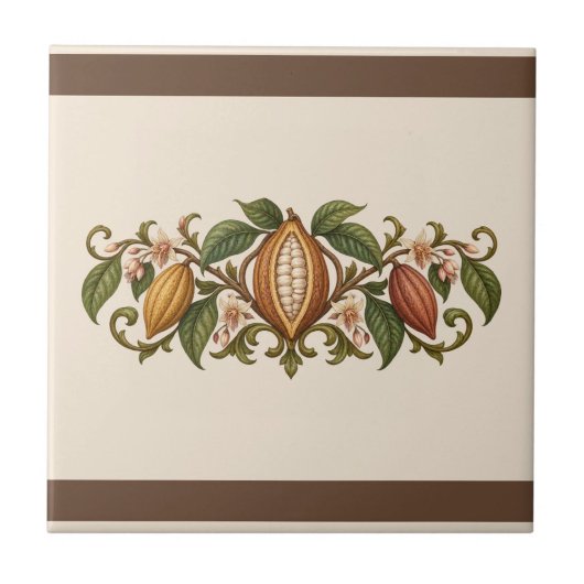 Cacao Botanische Scroll Aangepaste Kleur Fries Tegeltje