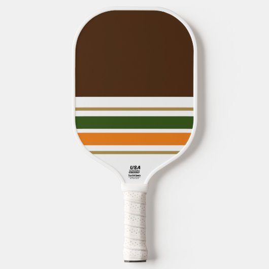 Cacao Bruin Wit Woud Sinaasappel Racing Stripes Pickleball Paddle (Voorkant)