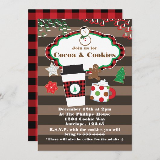 Cacao & Cookies Kerstfeest Uitnodiging (Voorkant / Achterkant)