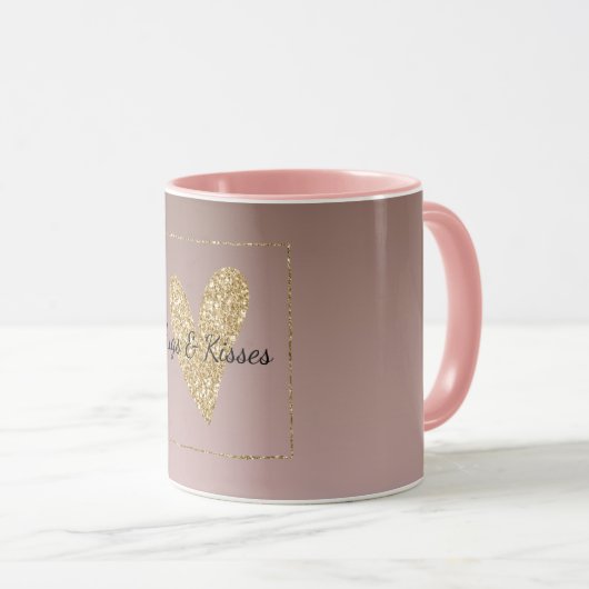 Cacao Cream Bruin Ombre Goud Glitter Hart Mok (Voorkant rechts)