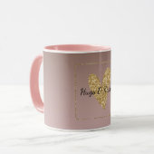 Cacao Cream Bruin Ombre Goud Glitter Hart Mok (Voorkant links)