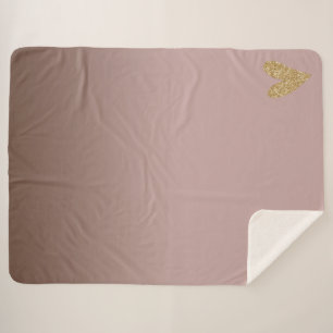 Cacao Cream Bruin Ombre Goud Glitter Hart Sherpa Deken