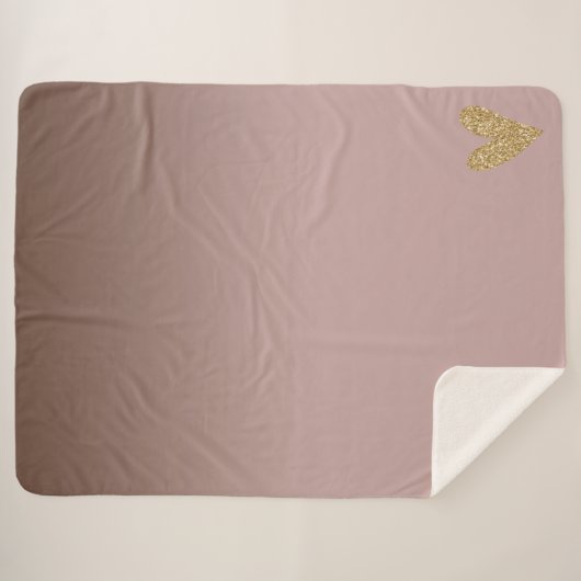 Cacao Cream Bruin Ombre Goud Glitter Hart Sherpa Deken (Voorkant (horizontaal))