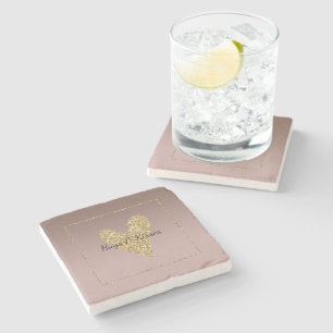 Cacao Cream Bruin Ombre Goud Glitter Hart Stenen Onderzetter