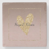 Cacao Cream Bruin Ombre Goud Glitter Hart Stenen Onderzetter (Voorkant)