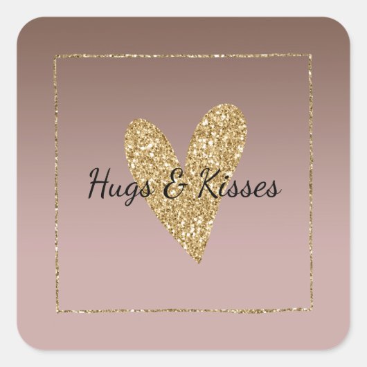 Cacao Cream Bruin Ombre Goud Glitter Hart Vierkante Sticker (Voorkant)