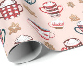 Cacao Cups & Christmas Cheer: Whimsical Pink Cadeaupapier (Rol Hoek)