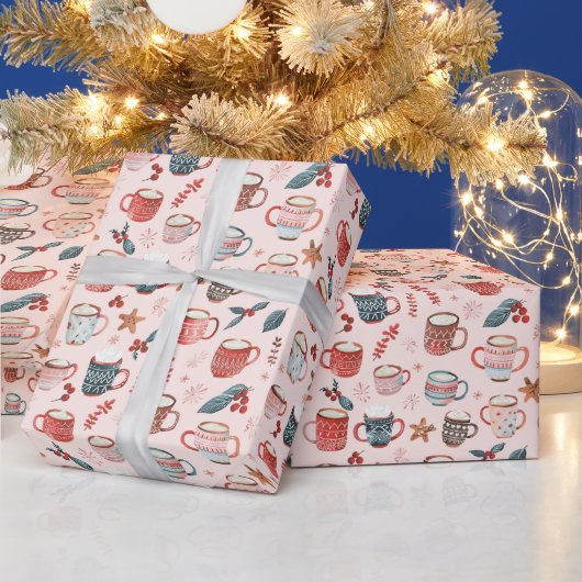 Cacao Cups & Christmas Whimsy: Roze feestelijke vr Cadeaupapier (Feestdagen)