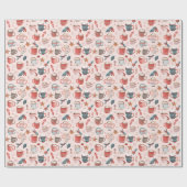 Cacao Cups & Christmas Whimsy: Roze feestelijke vr Cadeaupapier (Vlak)