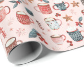 Cacao Cups & Christmas Whimsy: Roze feestelijke vr Cadeaupapier (Rol Hoek)