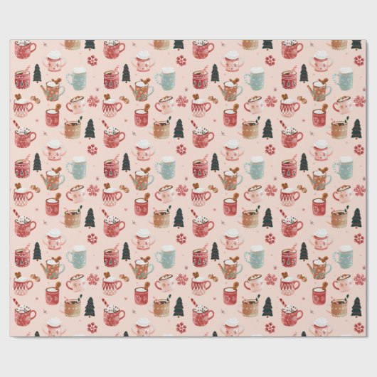 Cacao Cups & Gingerbread Magic: Roze Kerst Cadeaupapier (Vlak)
