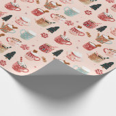Cacao Cups & Gingerbread Magic: Roze Kerst Cadeaupapier (Hoek)