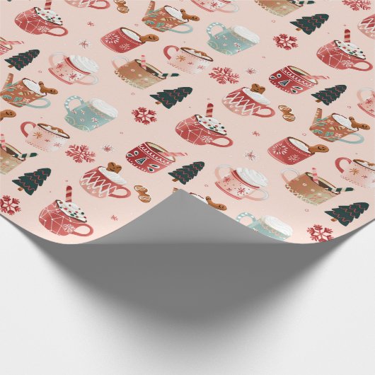 Cacao Cups & Gingerbread Magic: Roze Kerst Cadeaupapier (Hoek)