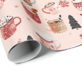 Cacao Cups & Gingerbread Magic: Roze Kerst Cadeaupapier (Rol Hoek)