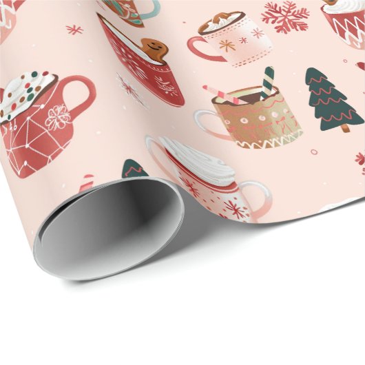 Cacao Cups & Gingerbread Magic: Roze Kerst Cadeaupapier (Rol Hoek)