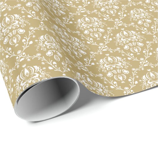 Cacao en Cream Damask Cadeaupapier (Rol Hoek)