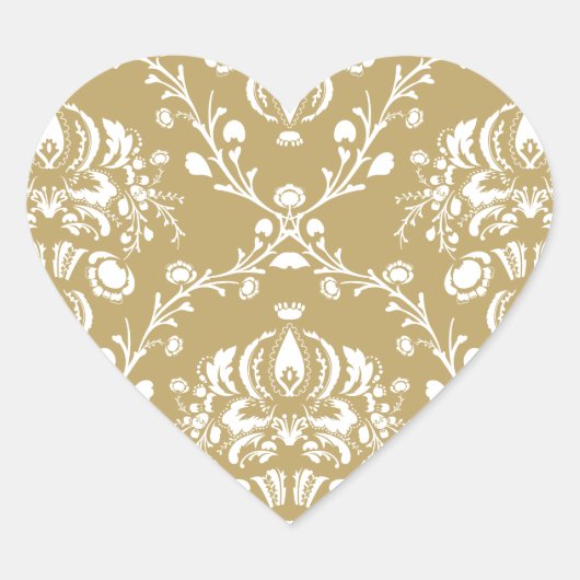 Cacao en Cream Damask Hart Sticker (Voorkant)