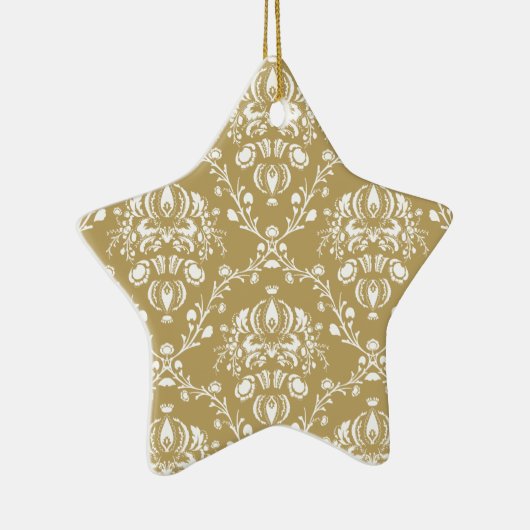 Cacao en Cream Damask Keramisch Ornament (Rechts)
