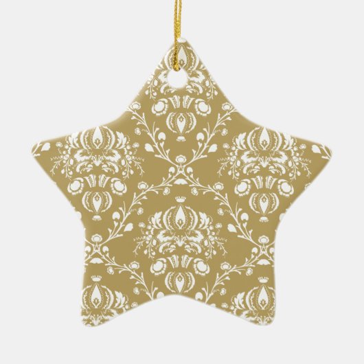 Cacao en Cream Damask Keramisch Ornament (Voorkant)