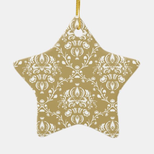 Cacao en Cream Damask Keramisch Ornament (Achterkant)