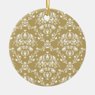 Cacao en Cream Damask Keramisch Ornament