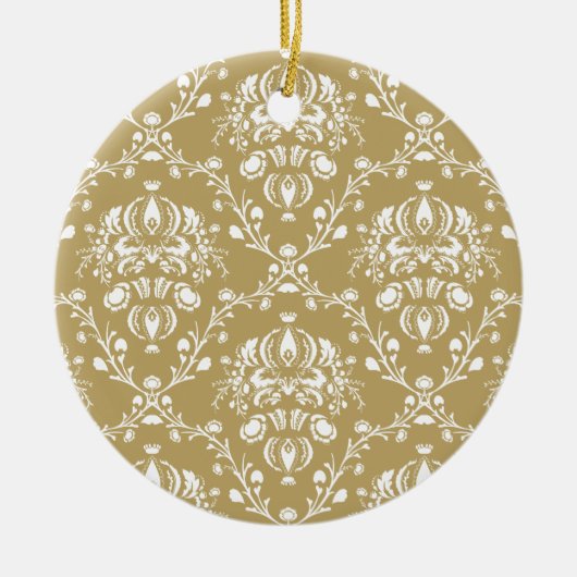 Cacao en Cream Damask Keramisch Ornament (Voorkant)