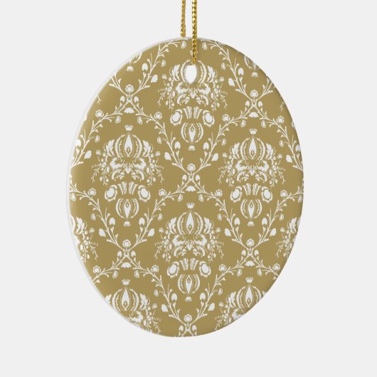 Cacao en Cream Damask Keramisch Ornament (Rechts)