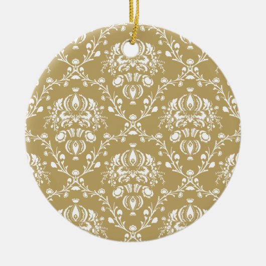 Cacao en Cream Damask Keramisch Ornament (Voorkant)