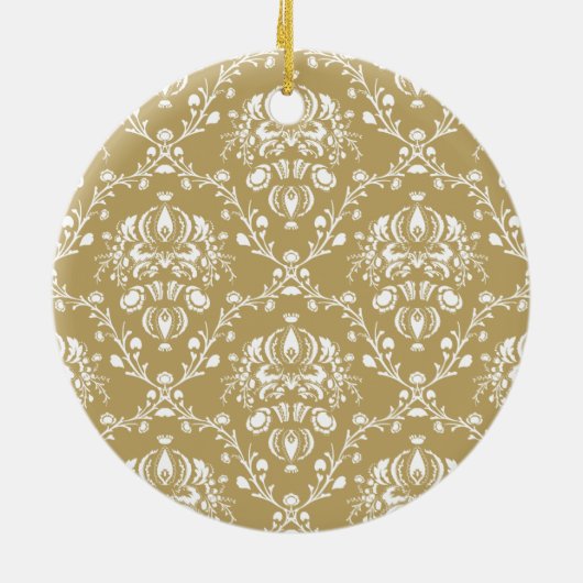 Cacao en Cream Damask Keramisch Ornament (Achterkant)