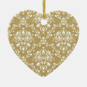 Cacao en Cream Damask Keramisch Ornament