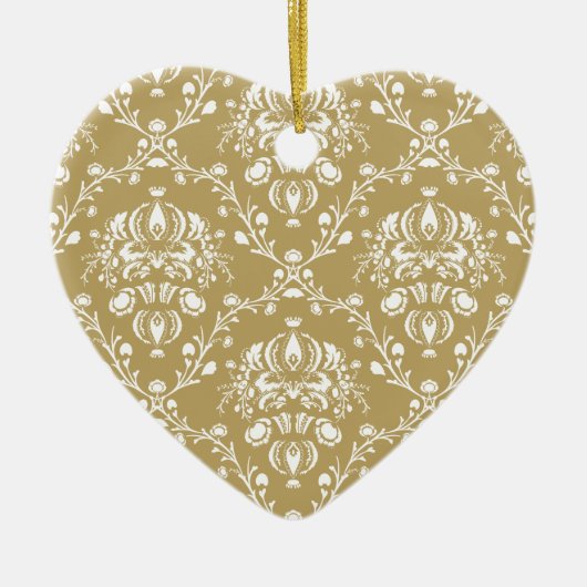 Cacao en Cream Damask Keramisch Ornament (Voorkant)