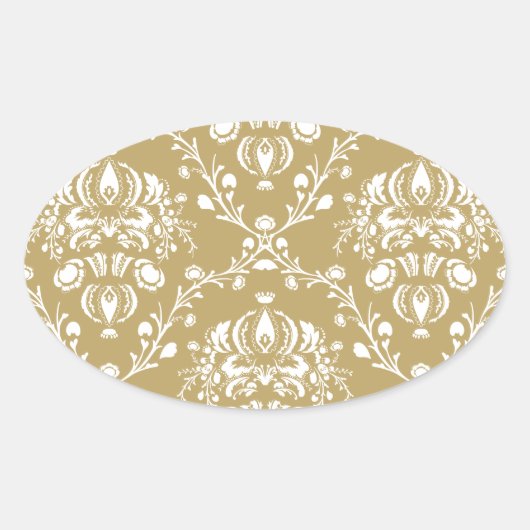Cacao en Cream Damask Ovale Sticker (Voorkant)