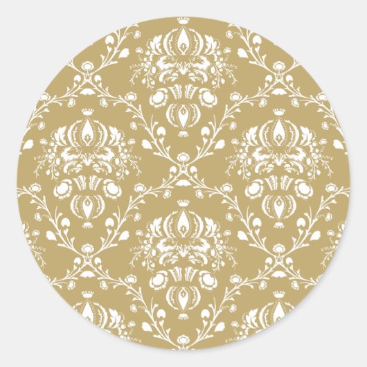 Cacao en Cream Damask Ronde Sticker (Voorkant)