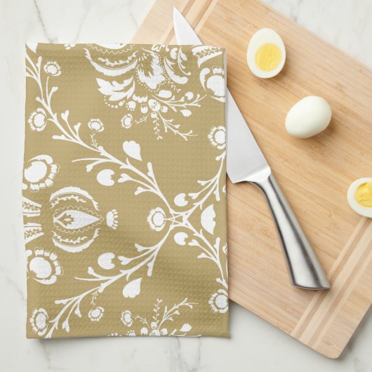 Cacao en Cream Damask Theedoek (Quarter Fold)