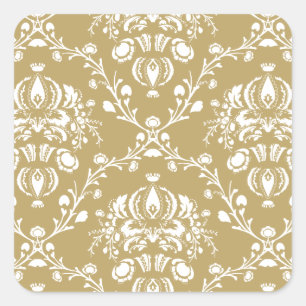 Cacao en Cream Damask Vierkante Sticker