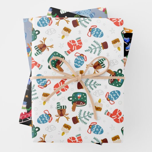 Cacao en kerstfeestartikelen, set 3 inpakpapier vel (In situ)