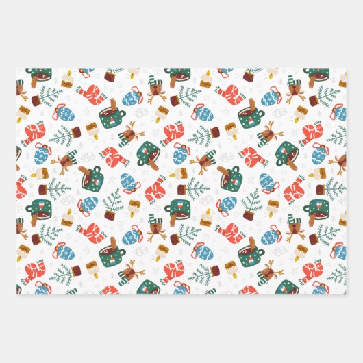 Cacao en kerstfeestartikelen, set 3 inpakpapier vel (Voorkant)