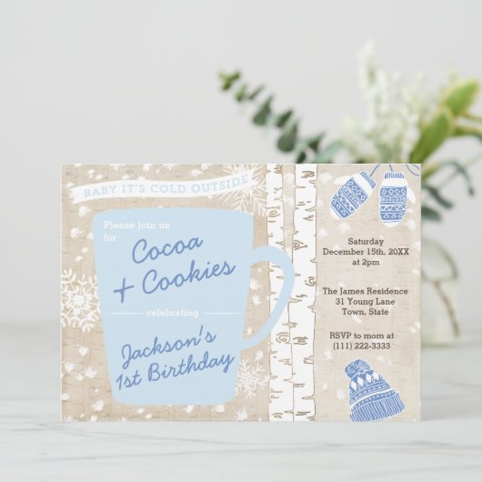 Cacao en koekjes Rustiek Bos Jongen Verjaardagsfee Kaart (Staand voorkant)