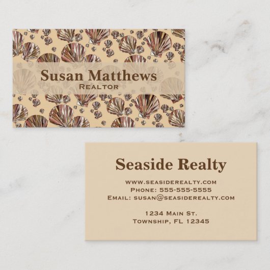Cacao- en tan-zeeschelpen, karamel-tan-achtergrond visitekaartje (Voorkant / Achterkant)