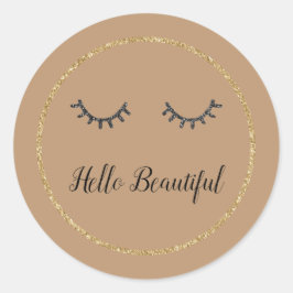 Cacao Goud Glitter Girly Zwart Wimpers Ronde Sticker