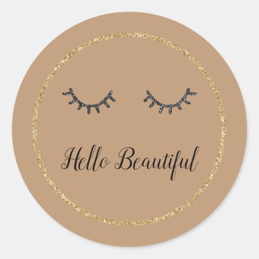 Cacao Goud Glitter Girly Zwart Wimpers Ronde Sticker (Voorkant)