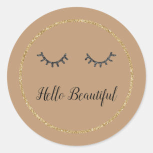 Cacao Goud Glitter Girly Zwart Wimpers Ronde Sticker