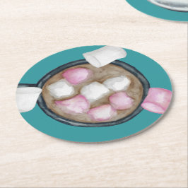 Cacao marshmallows warme chocoladewinter blauwgroe ronde kartonnen onderzetter