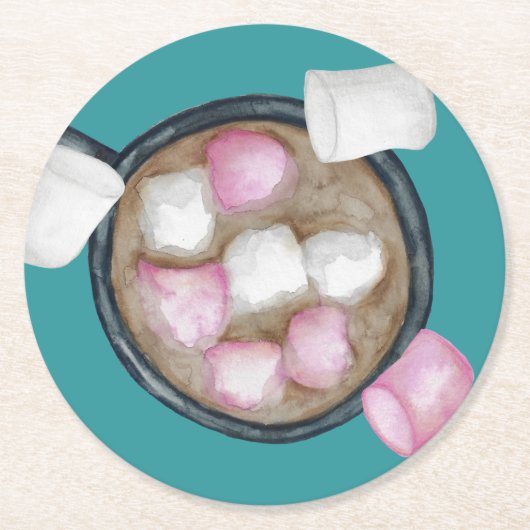 Cacao marshmallows warme chocoladewinter blauwgroe ronde kartonnen onderzetter (Voorkant)