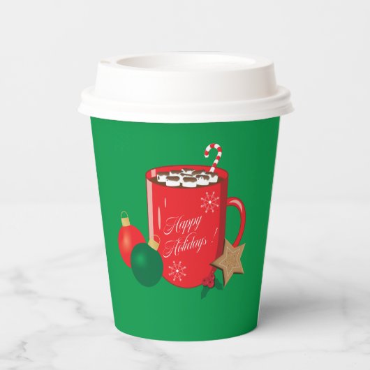 Cacao Mok Green Holiday Paper Cup Papieren Bekers (Achterkant)