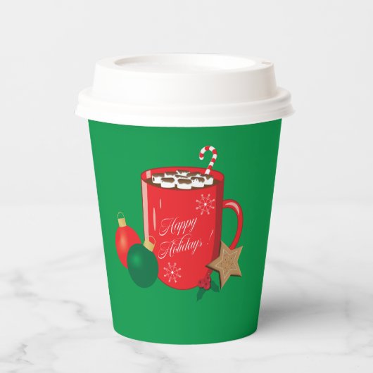 Cacao Mok Green Holiday Paper Cup Papieren Bekers (Voorkant)