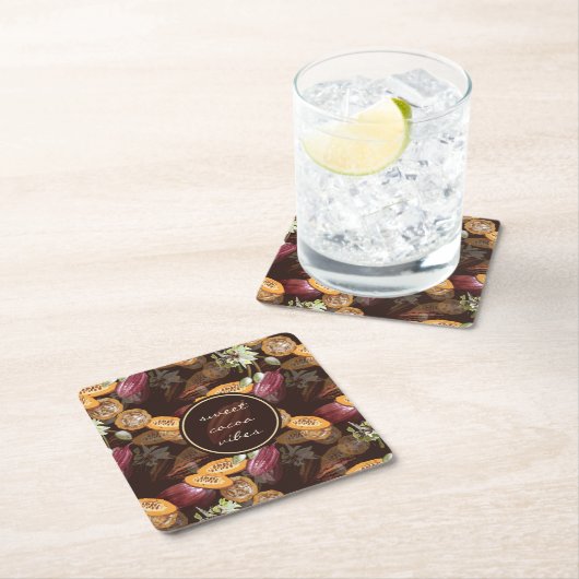 Cacaobonen en bloemen, chocoladepatroon kartonnen onderzetters (Insitu)