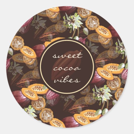 Cacaobonen en bloemen, chocoladepatroon ronde sticker (Voorkant)